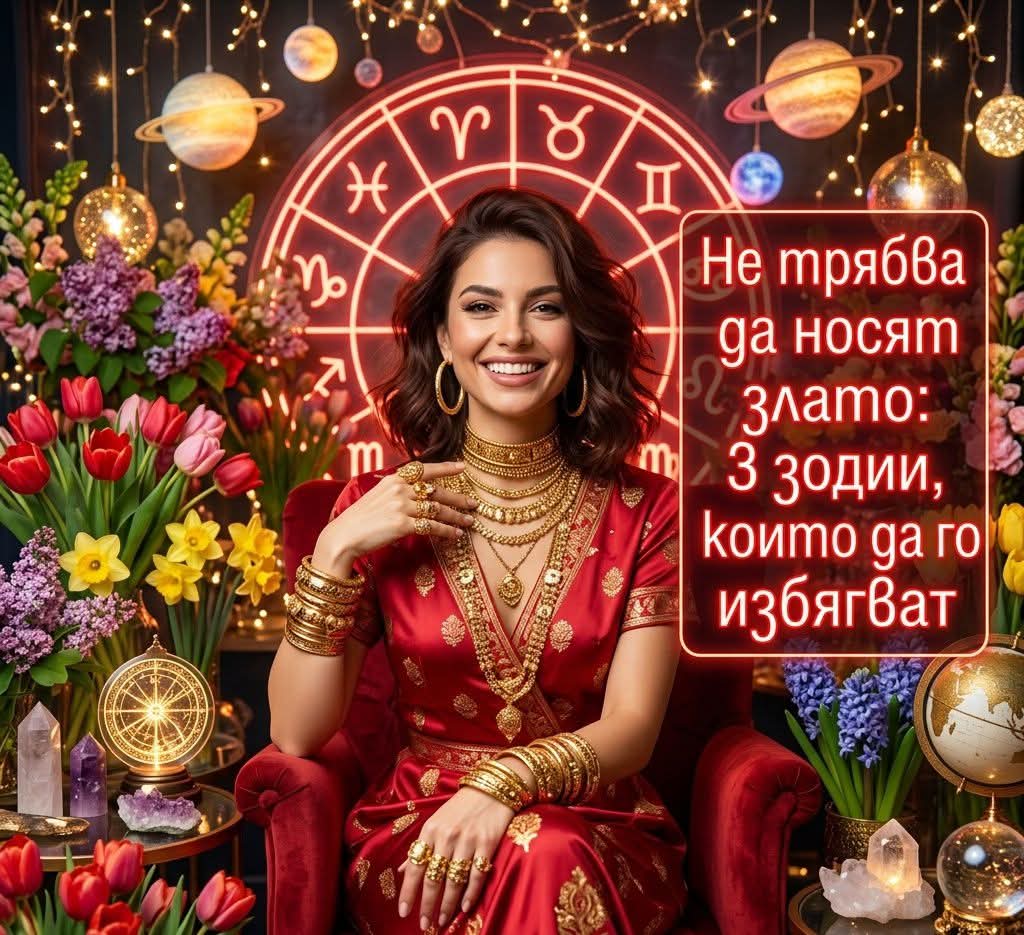 Жена в червена рокля с много златни бижута разкрива кои 3 зодии не трябва да носят злато