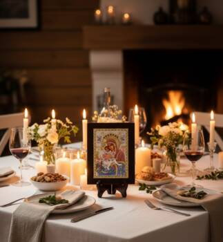 Как отбелязваме Деня на християнското семейство 21.11.2025 и ролята на иконите в дома Деня-на-христианското-семейство-украса-маса-икона.
