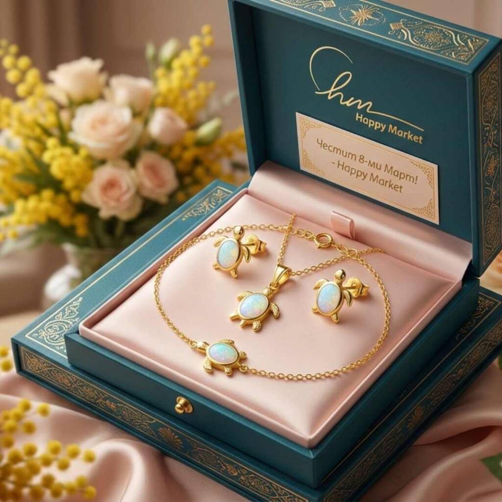 Подарък за 8 март: гривна, която разказва нейната история Подарък за 8 март бижута комплект гривна. обеци, колие, опал, позлата костенурка