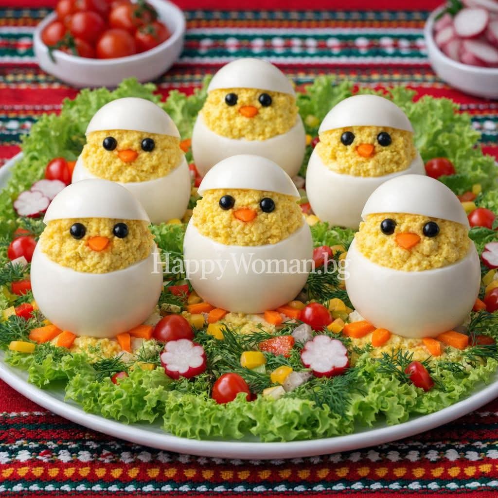 Здравословно Предястие за Великден - Неустоими Пълнени Яйца във формата на Пиленца Здравословно Предястие за Великден - Неустоими Пълнени Яйца във формата на Пиленца