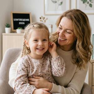 Майка и дете спазват традицията Благовещение пробиване на уши с нови обеци.