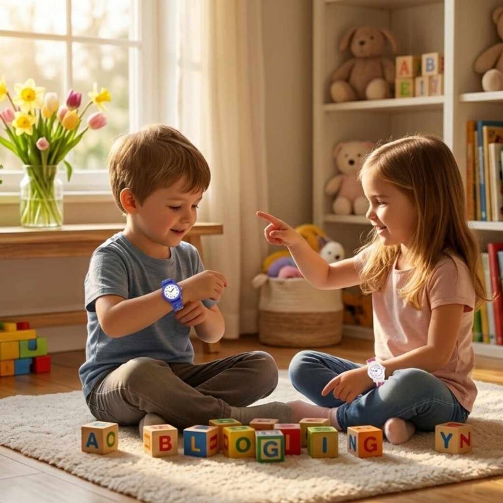 Смяна на времето: Как нов детски часовник ще помогне на детето ви да свикне с режима? Деца си играят и сверяват своите часовници, подготвяйки се за пролетната смяна на времето