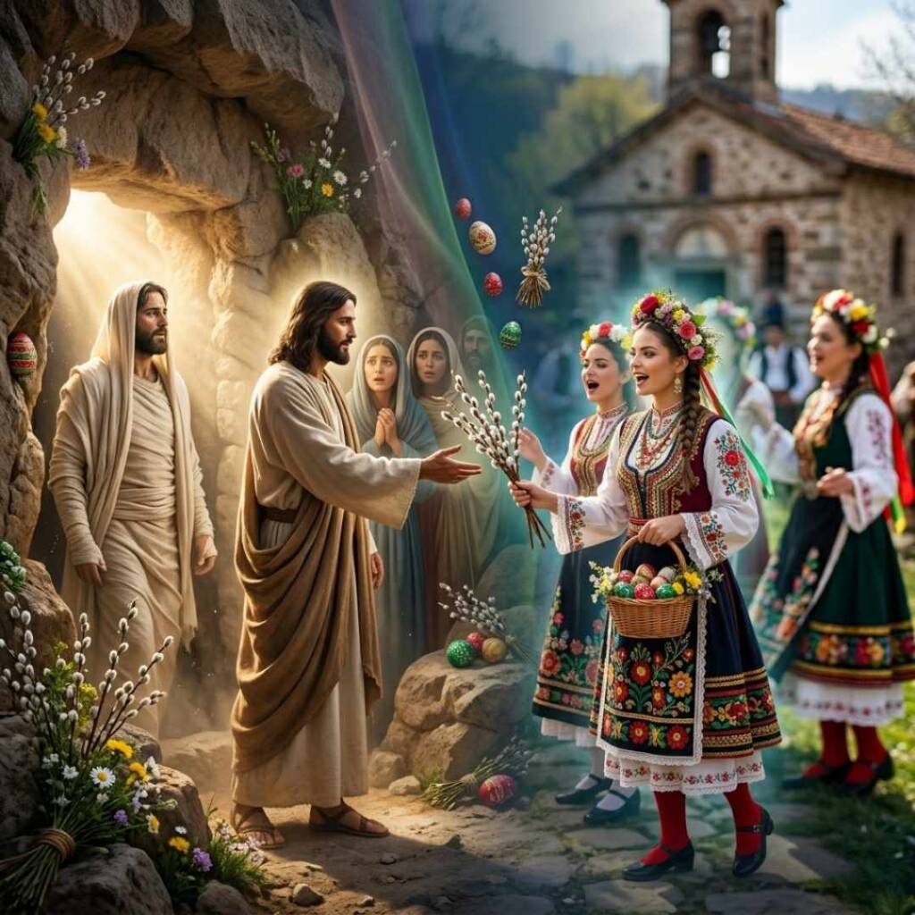 Кога е Лазаровден и защо иконата на Свети Лазар носи здраве на дома? Колаж от възкресението на Лазар и български обичаи за кога е Лазаровден.