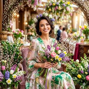 Кога е Цветница и кои икони носят духа на святото място в дома ни? жена с венче и пролетен букет - разберете кога е цветница по аромата на пролетта