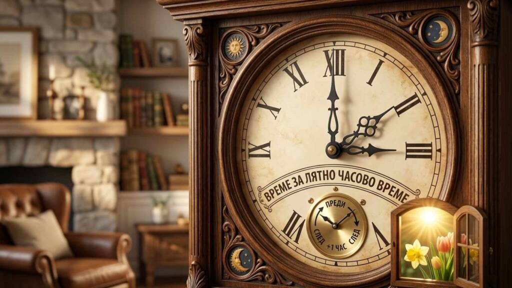 Смяна на времето: Как нов детски часовник ще помогне на детето ви да свикне с режима? Старинен стенен часовник с надпис за лятно часово време и смяна на времето.