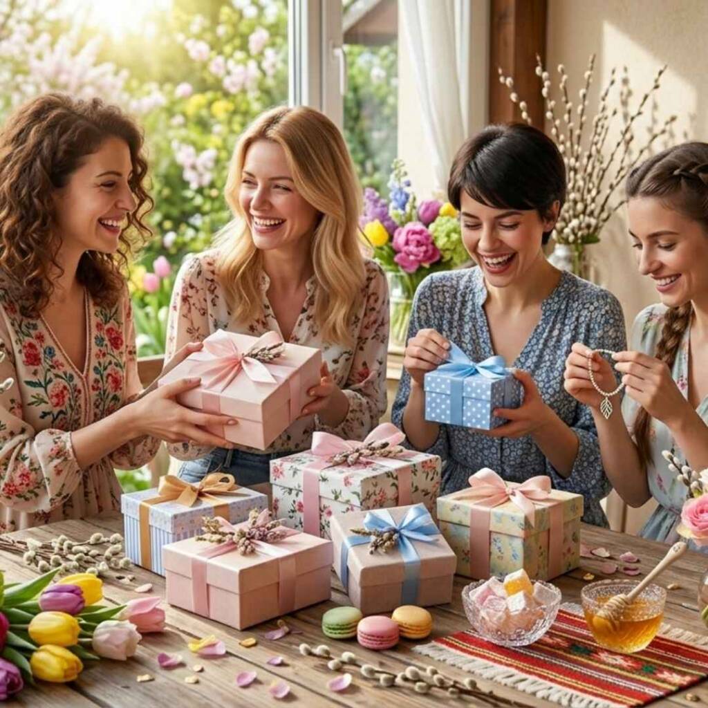 Цветница имен ден: Кой е най-благословеният подарък за празника? Щастливи жени отварят подаръци, споделяйки радостта от Цветница, имен ден.