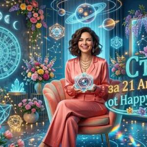 усмихната жена представя астрологичен съвет за 21 април 2026 за всяка зодия от HappyWoman.bg