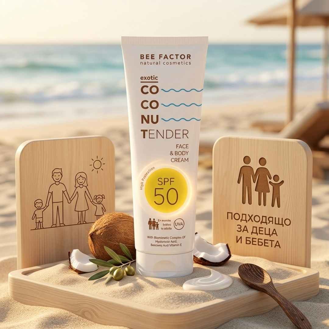Слънцезащита за лице: Всичко, което трябва да знаете преди първите слънчеви лъчи Крем Bee Factor Tender със слънцезащита за лице и тяло, подходящ за деца и бебета.
