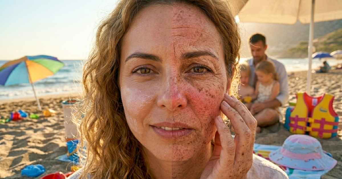 Слънцезащита за лице: Всичко, което трябва да знаете преди първите слънчеви лъчи Портрет, показващ ефекта от липсата на слънцезащита за лице върху пигментацията.