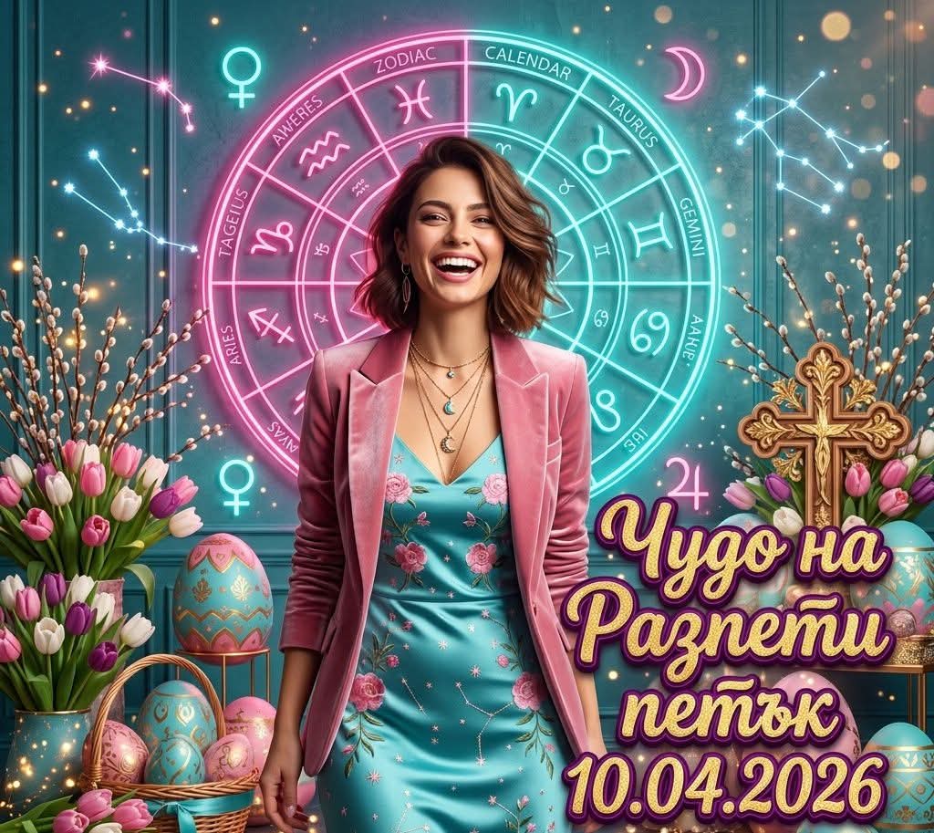 7 Зодии Посрещат Истинско Чудо: Вижте Вашия Късмет на 10 Април 2026 - Разпети Петък 7 Зодии Посрещат Истинско Чудо: Вижте Вашия Късмет на 10 Април 2026 – Разпети Петък