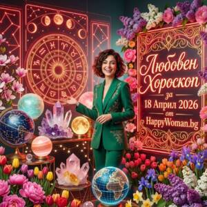 жена в зелен костюм предсравя любовен хороскоп за 18 април 2026 за всяка зодия от HappyWoman.bg