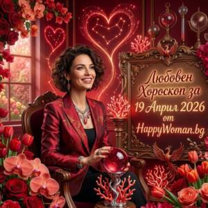жена с червено сако представя любовен хороскоп за 19 април 2026 за всяка зодия от HappyWoman.bg