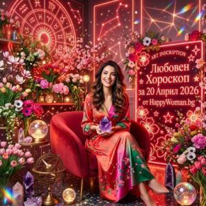 усмихната жена представя любовен хороскоп за понеделник 20 април 2026 за всяка зодия от HappyWoman.bg