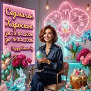 Астрологична прогноза: Седмичен хороскоп за 13.04.2026 до 19.04.2026 за всички зодии - празнична снимка с цветя и великденска украса