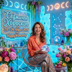 жена със светещо кълбо представя седмичен хороскоп за 20-26 април 2026 за всяка зодия от HappyWoman.bg