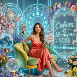 жена в коралова рокля представя астрологичен съвет за 18 април 2026 за всяка зодия от HappyWoman.bg