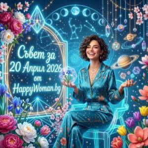 жена в тюркоазен костюм представя астрологичен съвет за 20 април 2026 за всяка зодия от HappyWoman.bg