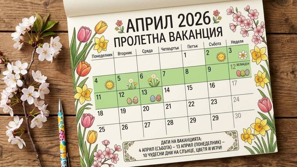 Пролетна ваканция 2026: Как да осигурим спокойствие на детето и себе си с нов детски часовник? Календар за април 2026 г. с отбелязани дати за пролетна ваканция.