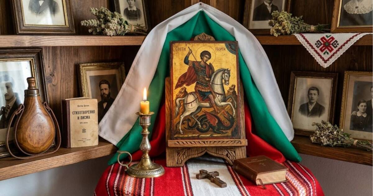 Ден на Ботев (2 юни) и българският дом: Как да подредим кът на закрилата с икона и национални символи? Традиционен български кът с вехти книги за Ден на Ботев (2 юни).