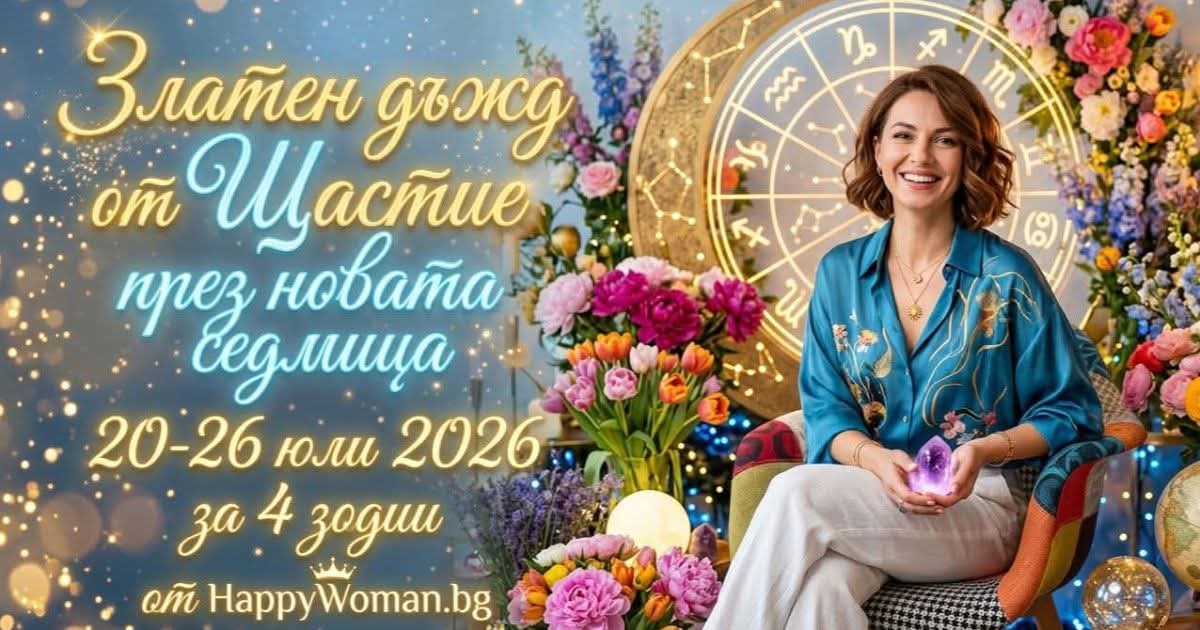 Златен дъжд от Щастие през новата седмица 20-26 юли 2026 за 4 зодии Златен дъжд от Щастие през новата седмица 20-26 юли 2026 за 4 зодии
