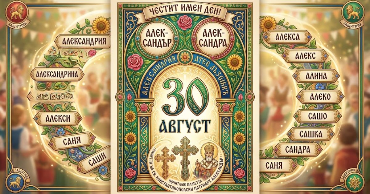 30 август – имен ден празнуват хиляди българи: Какво да им подарим, за да ги изненадаме истински? Картичка с имена на празнуващите на 30 август имен ден