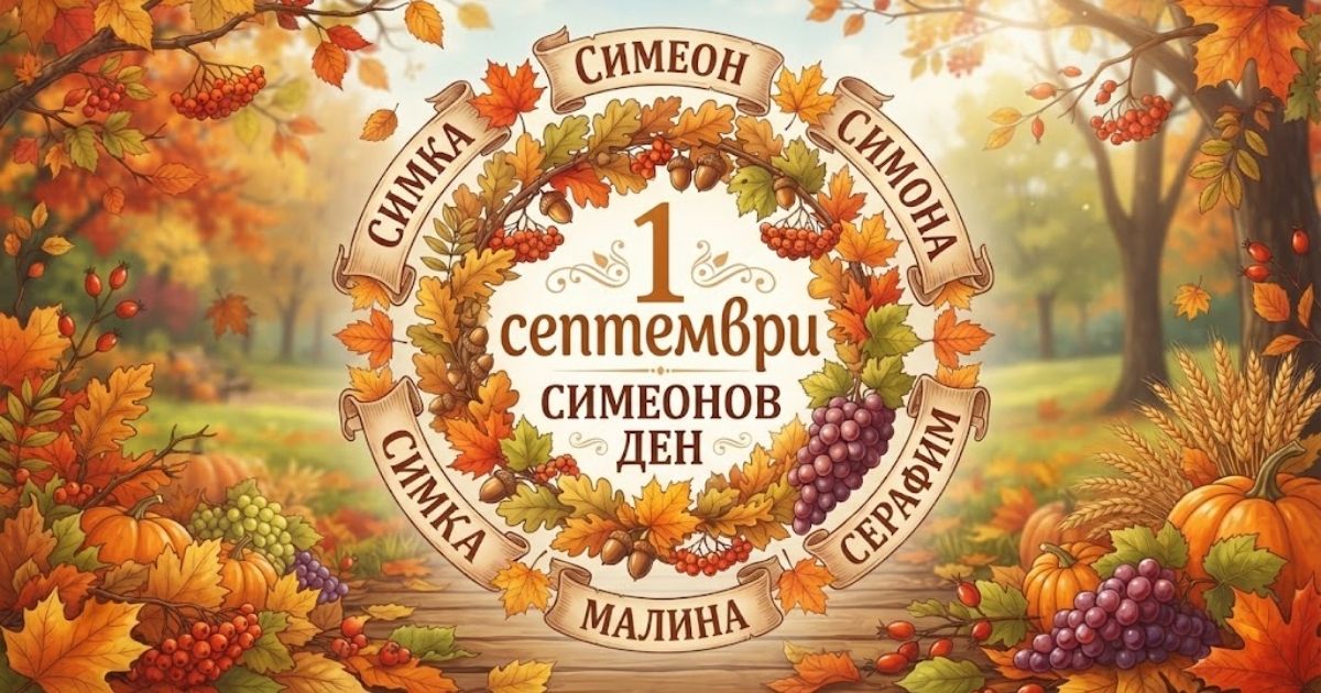 1 септември празник (имен ден): Подаръкът за Симеоновден, който носи богатство през цялата година Есенна картичка с имена за 1 септември, празник, имен ден
