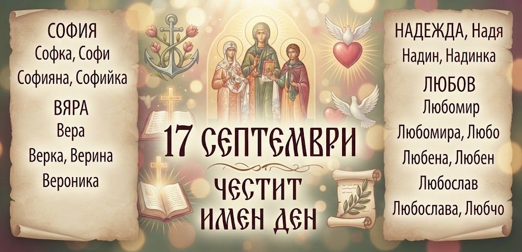 17 септември празник и имен ден: Всичко, което трябва да знаем за Вяра, Надежда и Любов Пергамент с именици, подготвен за 17 септември празник и имен ден.