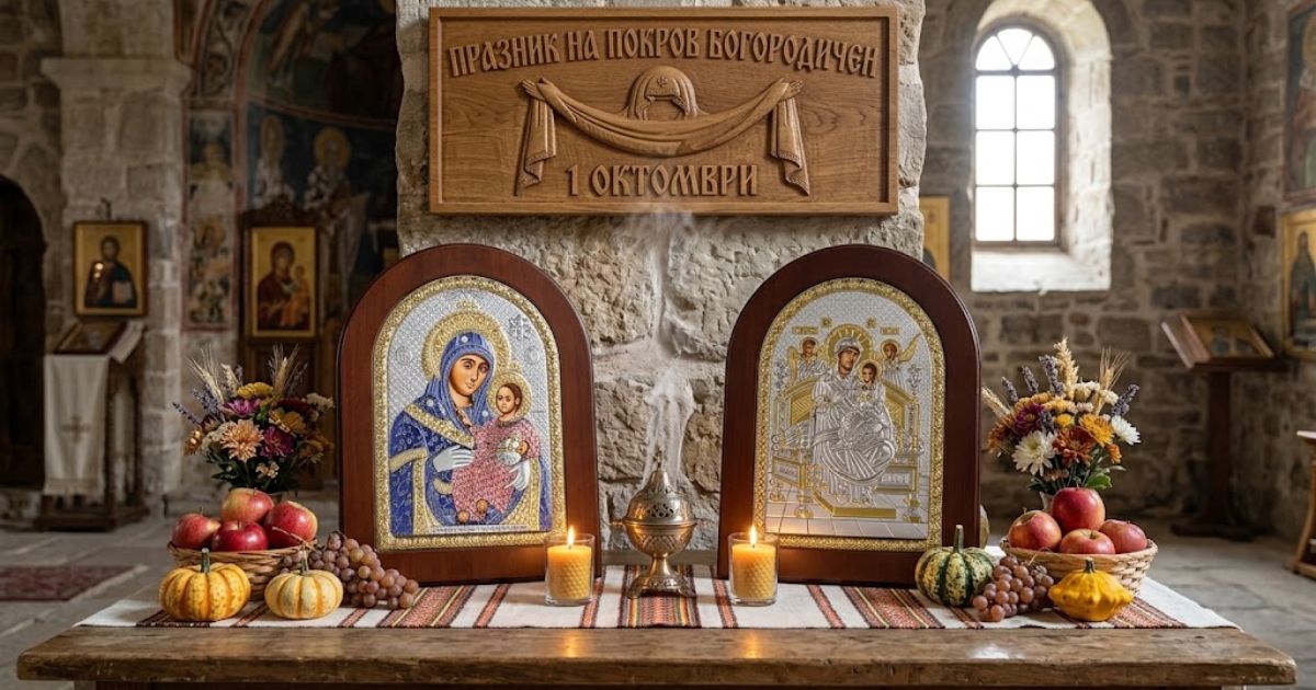 1 октомври празник: Защо цяла България говори за този ден и какво всъщност отбелязваме? Православни икони с Богородица, свещи и есенни плодове за 1 октомври (празник на Покров Богородичен)