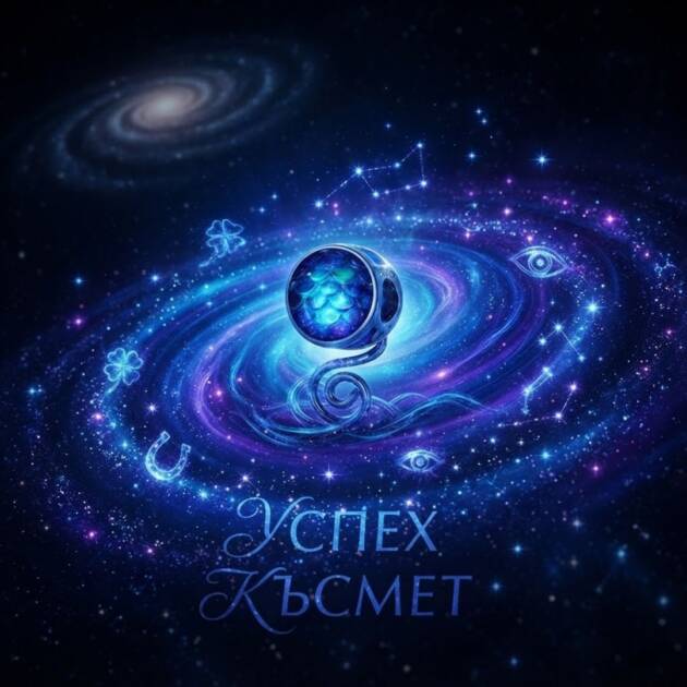 Родените през септември – между есенната мъдрост и летния чар Сребърен талисман в центъра на синя галактика с мистични символи и надпис, създаден за родените през септември